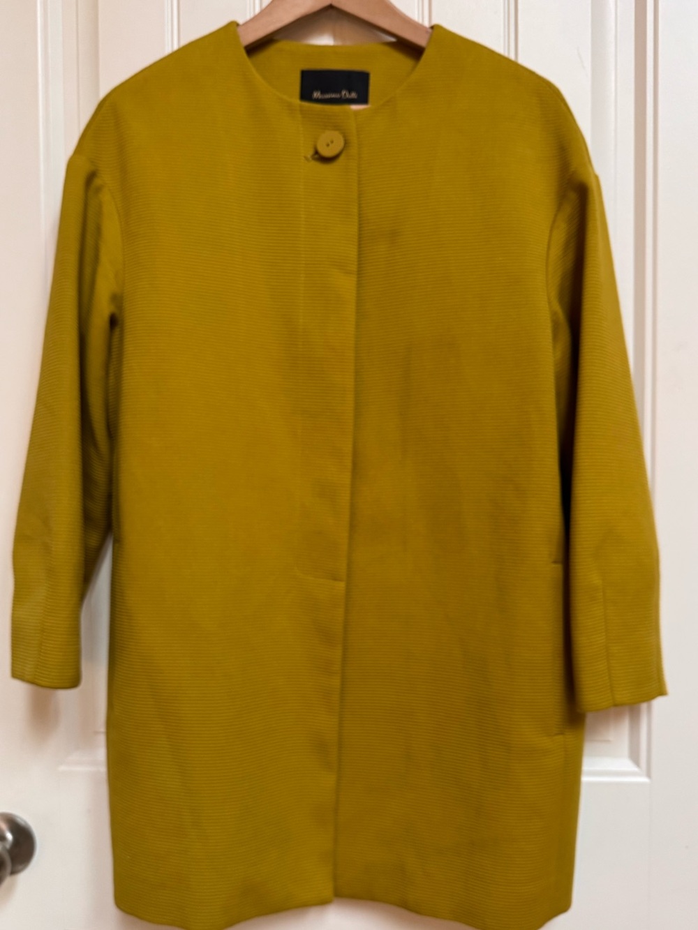 Massimo Dutti Chartreuse/Mustard Textured Ribbed Cotton Cocoon Coat. Size S